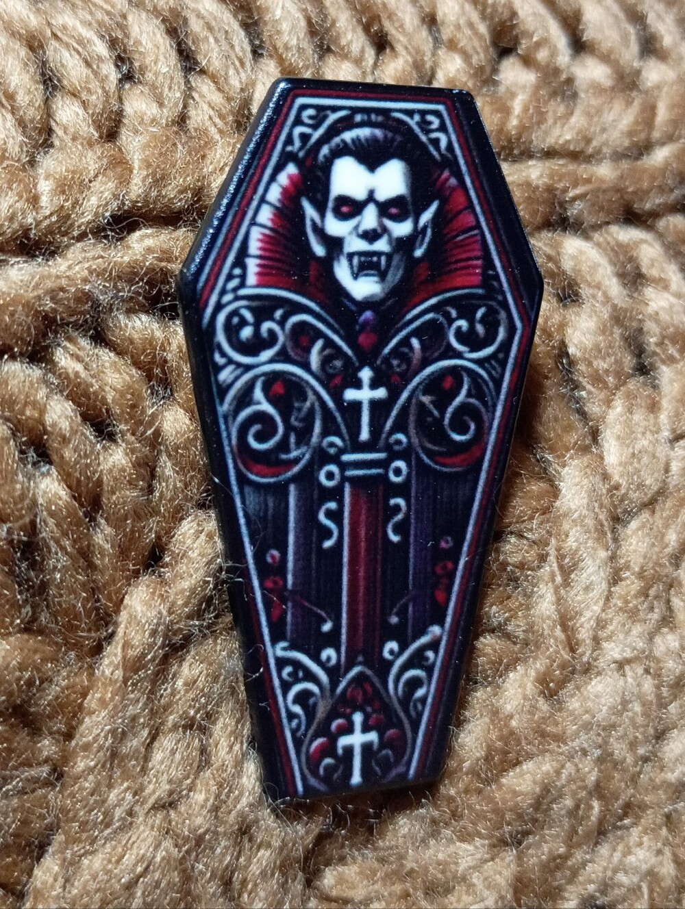 Dracula Vampire Coffin Gothic Metal Lapel Pin Monster Strahd D&D Ravenloft Punk - Picture 2 of 3
